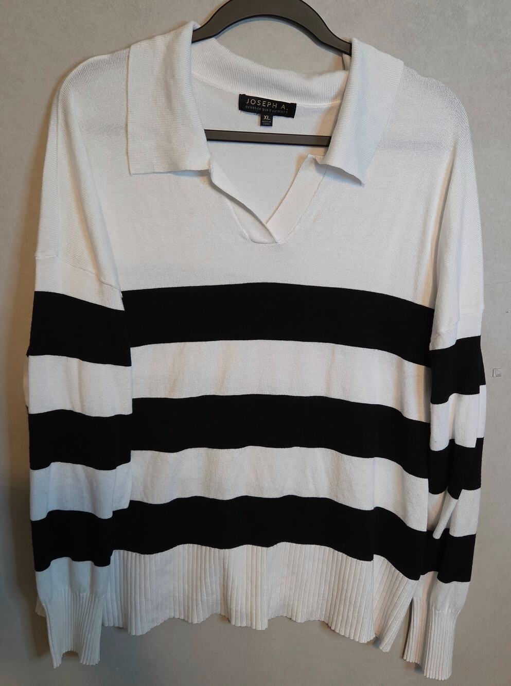 Women's Joseph A. Knit Polo Sweater white with Blk size XL Rayon Blend